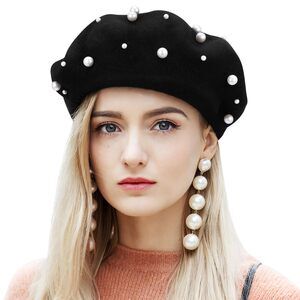 5623 Luxury Starry Pearl Cashmere Beret For Women- Elegant Winter